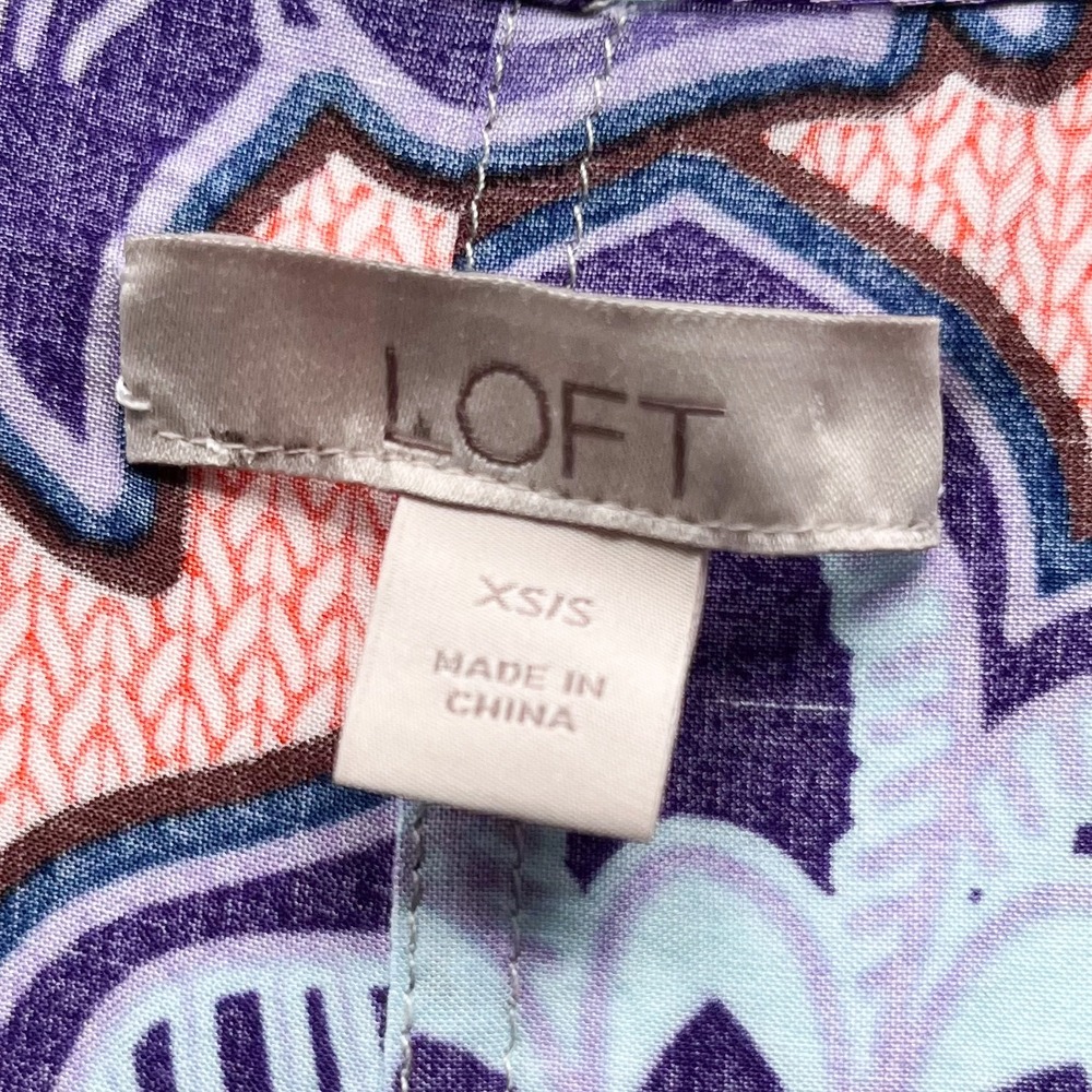 LOFT Boho Paisley Floral Open Front Kimono Top Womens XS Small Purple Orange - Picture 8 of 9